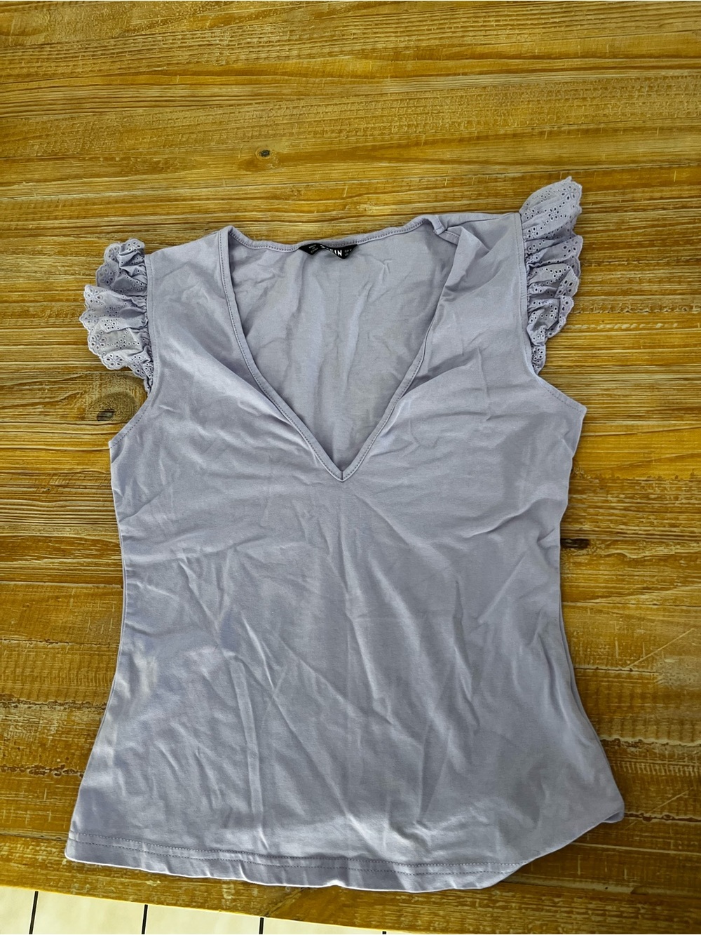 SHEIN Lavender Eyelet Ruffle V-Neck Tank Top